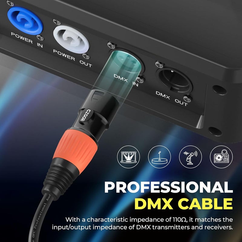 Czgor DMX Cable 15ft 2 Pack, 3-Pin Gold Plated XLR Male to Female Cables, Compatible with Microphone, Stage Light DMX512, Mic Mixer, Band and More, Black Orange - Image 5